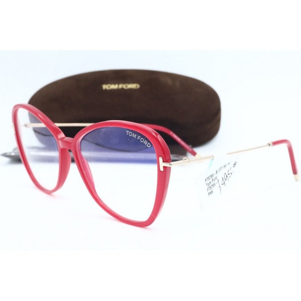 New Authentic Tom ford TF 5769-B 077 Butterfly Pink Eyeglasses Clear Lenses 56mm